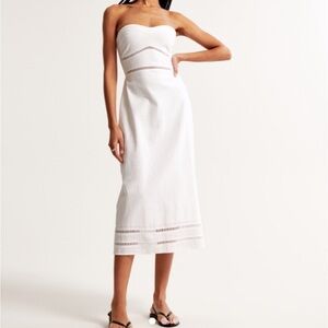 NWOT Abercrombie & Fitch White Strapless Linen Blend Midi Dress
